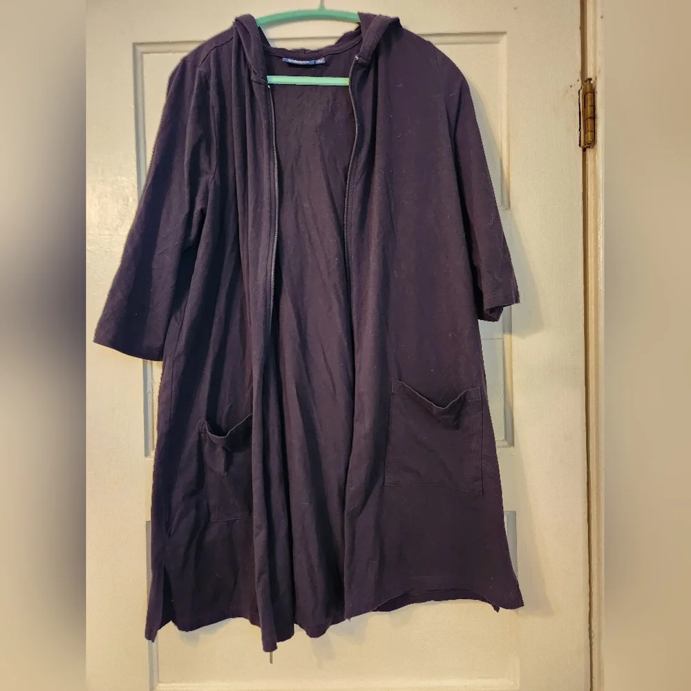 D&Co. Beach Black Zip Up Coverup, Tunic, Hoodie, Sz L, EUC Pockets Pool Summer